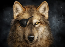 Wilk z opaską na oku