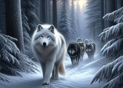 Zima, Las, Wilki, Grafika