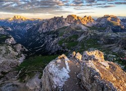 Wschód słońca, Góry, Dolomity, Skały, Dolina, Włochy