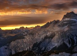 Włochy, Góry Dolomity, Chmury, Zachód słońca