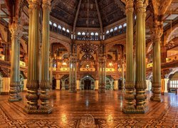 Indie, Mysore, Pałac, Mysore Palace, Amba Vilas, Sala, Wnętrze, Filary