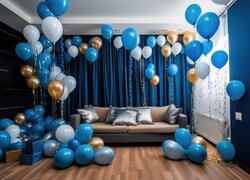 Wnętrze pokoju udekorowane balonami