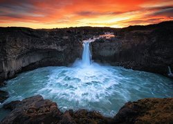 Islandia, Wodospad Aldeyjarfoss, Bazaltowe, Skały, Rzeka Skjalfandafljot