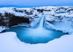 Islandia, Wodospad Aldeyjarfoss, Bazaltowe, Skały, Rzeka Skjalfandafljot, Zima