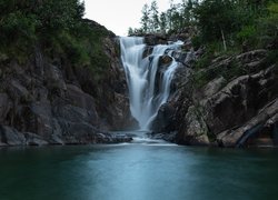 Wodospad, Big Rock Falls, Rzeka, Privassion Creek, Skały, Drzewa, Belize