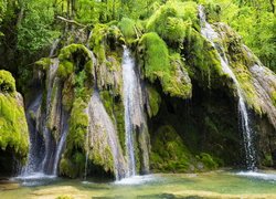 Wodospad, Cascade des Tufs, Omszone, Skały, Baume les Messieurs, Francja