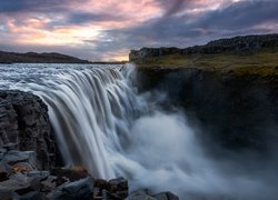 Islandia, Wodospad Dettifoss, Skały, Chmury