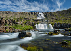 Islandia, Góry, Wodospad Dynjandi, Kamienie, Rzeka