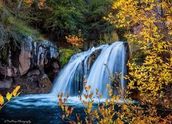 Stany Zjednoczone, Arizona, Wodospad, Fossil Creek Falls, Jesień, Drzewa, Skały