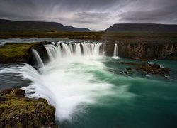 Wodospad, Godafoss, Rzeka, Skjalfandafljot, Skały, Islandia