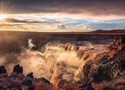 Wodospad, Grand Falls, Słońce, Skały, Rzeka, Little Colorado River, Arizona, Stany Zjednoczone