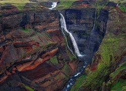 Islandia, Wodospad, Haifoss Falls, Wąwóz, Rzeka Fossa, Skały