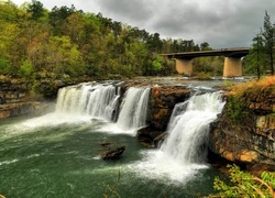 Stany Zjednoczone, Stan Alabama, Little River Canyon National Preserve, Most, Wodospad Little River Falls, Rzeka, Las