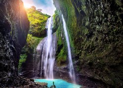 Wodospad, Madakaripura Waterfall, Omszałe, Skały, Drzewa, Wyspa Jawa, Indonezja