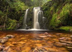 Niemcy, Badenia-Wirtembergia, Park Narodowy Schwarzwaldu, Wodospad Muckenloch, Skały, Rzeka, Kamienie Las