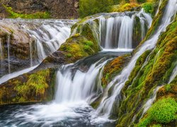 Wodospad, Gjarfoss, Kaskada, Omszałe, Kamienie, Skała, Stangarvegur, Islandia