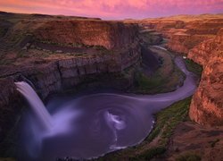 Stany Zjednoczone, Stan Waszyngton, Wyżyna Kolumbii, Wodospad, Palouse Falls, Rzeka, Palouse River, Skały