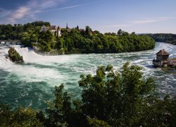 Wodospad Rheinfall, Rzeka Ren, Zamek Laufen, Neuhausen am Rheinfall, Kanton Szafuza, Szwajcaria