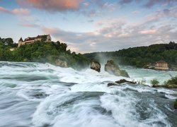 Wodospad Rheinfall, Rzeka Ren, Skała, Zamek Laufen, Neuhausen am Rheinfall, Kanton Szafuza, Szwajcaria