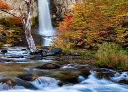 Argentyna, Patagonia, Skały, Wodospad, Salto do Chorrillo, Park Narodowy Los Glaciares, Rzeka, Jesień, Drzewa