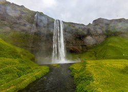 Islandia, Wodospad Seljalandsfoss, Skały, Rzeka Seljalandsa
