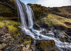 Islandia, Wodospad, Selvallafoss, Rzeka, Skały, Kamienie