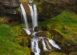 Islandia, Wodospad Selvallafoss, Skały, Omszałe, Kamienie