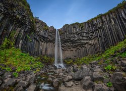 Park Narodowy Vatnajokull, Skaftafell, Wodospad Svartifoss, Skały, Kamienie, Islandia
