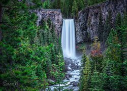 Stany Zjednoczone, Oregon, Las, Skały, Wodospad, Tumalo Falls