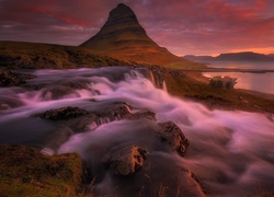 Islandia, Góra Kirkjufell, Wodospad, Kamienie, Roślinność