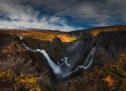 Norwegia, Dolina Mabodalen, Wodospad Voringfossen, Rzeka Bjoreio, Chmury