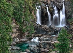 Skała, Wodospad, Park Narodowy Gran Paradiso, Dolina Aosty, Włochy