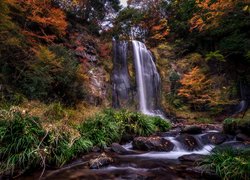 Wodospad wśród jesiennych drzew