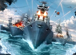 Wojenne okręty na morzu w grze World of Warships