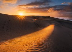 Wydmy na pustyni o zachodzie słońca