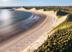 Morze, Plaża, Zatoka, Sheskinmore Bay, Wydmy, Wzgórza, Trawa, Ardara, Hrabstwo Donegal, Irlandia