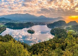 Wyspa Blejski Otok na jeziorze Bled w Alpach Julijskich