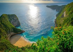 Morze, Wybrzeże, Skały, Plaża, Roślinność, Wyspa Nusa Penida, Prowincja Bali, Indonezja