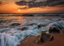 Zachód słońca, Morze, Kamienie
