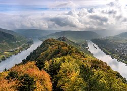 Niemcy, Jesień, Wzgórze, Rzeka Mozela, Chmury