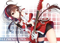 Dziewczyna, Warkocz, Słuchawki, Mikrofon, Gitara, Elektryczna,  Yuezheng Ling, Vocaloid 3