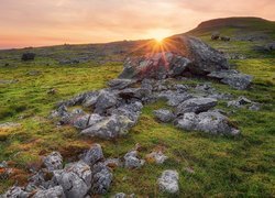 Zachód słońca, Wzgórze, Skały, Kamienie, Hrabstwo Yorkshire Dales, Anglia