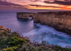 Australia, Loch Ard Gorge, Morze, Klif, Wybrzeże, Zachód słońca