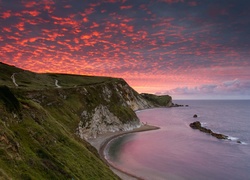 Anglia, Wybrzeże Jurajskie, Men Of War Bay, Morze, Zachód słońca