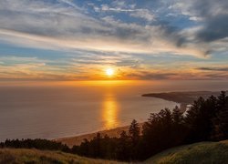 Stany Zjednoczone, Kalifornia, Stinson Beach, Ocean Spokojny, Morze, Zachód słońca