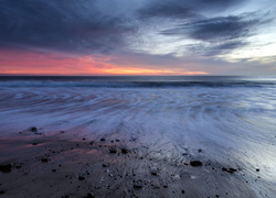 Stany Zjednoczone, Kalifornia, Malibu, Plaża, Morze, Chmury, Fale