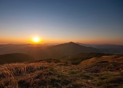 Polska, Bieszczady, Połonina Wetlińska, Góry, Zachód słońca