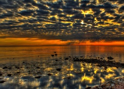 Stany Zjednoczone, Stan Massachusetts, Zatoka Cape Cod Bay, Morze, Zachód słońca, Niebo, Chmury, Odbicie