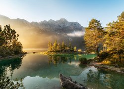 Zadrzewiona wysepka na jeziorze Eibsee w Niemczech