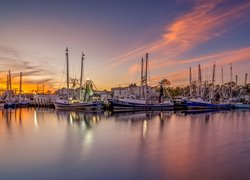 Przystań, Port, Żaglówki, Zachód słońca